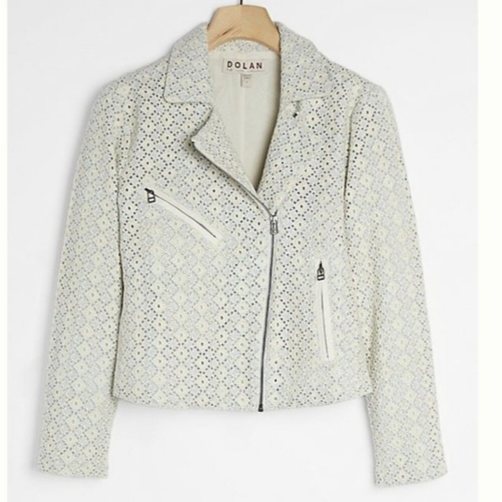 Dolan Left Coast Rossi Eyelet 100% Cotton Moto Jacket Blue White Size 2X
